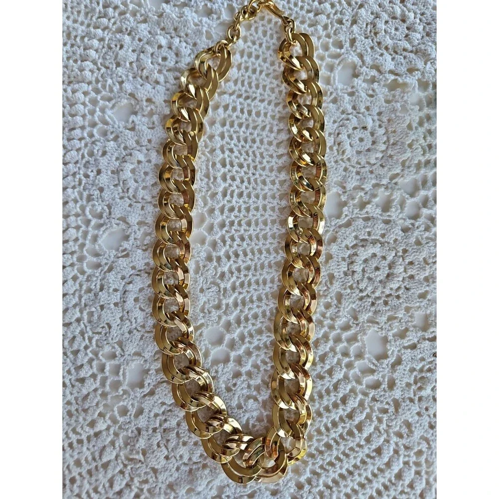 Vintage Monet Gold Tone Double Curb Link Chain Adjustable Hook Necklace 21